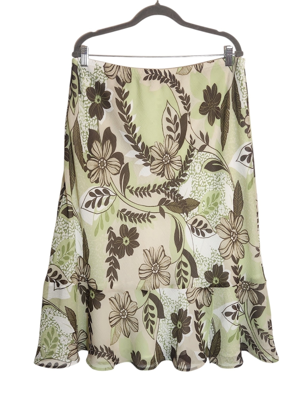 Alfred Dunner Green and Brown Midi Skirt with Ruffle Hem Size 18